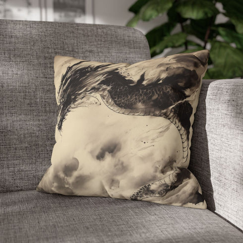 Ink Dragon Swimming Through Sky — 40×40 Cushion Cover — Sofa & Living Room Lifestyle View
