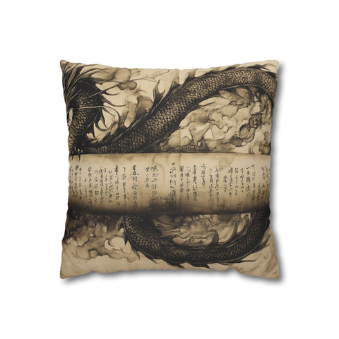 Ink Dragon Wrapping Ancient Scroll Double-Sided Square Cushion Cover