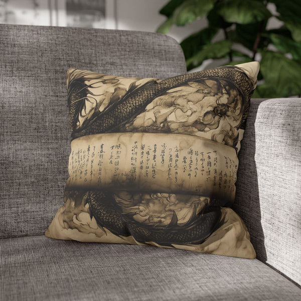 Ink Dragon Wrapping Ancient Scroll (Edition III) — Double-Sided Cushion Cover — Sofa & Armchair Living Room Lifestyle View