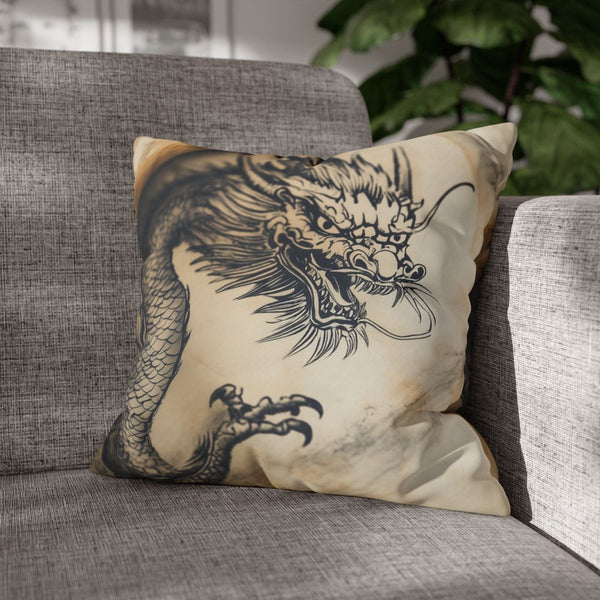 Ink Dragon Wrapping Ancient Scroll (Edition VI) — Double-Sided Cushion Cover — Sofa & Armchair Living Room Lifestyle View