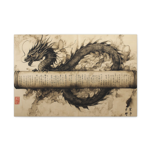 Ink Dragon Wrapping Ancient Scroll — Canvas Wall Art — Front Gallery-Wrapped Canvas View