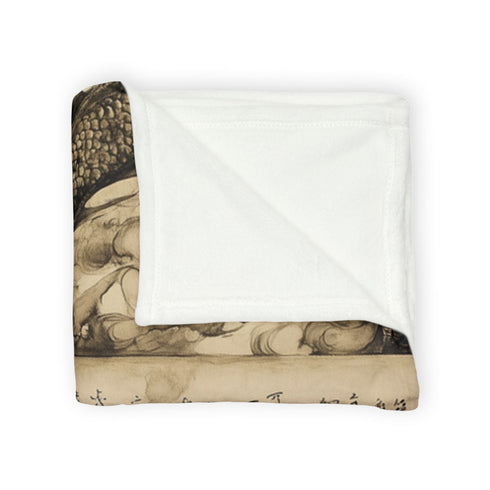 Ink Dragon Wrapping Ancient Scroll — 50×60 Plush Throw Blanket — Draped Over Sofa & Bed Lifestyle View