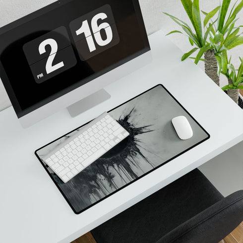 Ink Storm Dripping from Shattered Sun — XL & XXL Desk Mat — Gaming & Workspace Desk Setup View