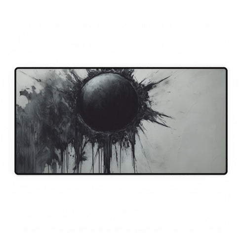 Ink Storm Dripping from Shattered Sun — XL & XXL Desk Mat — Full Top-Down Artwork View