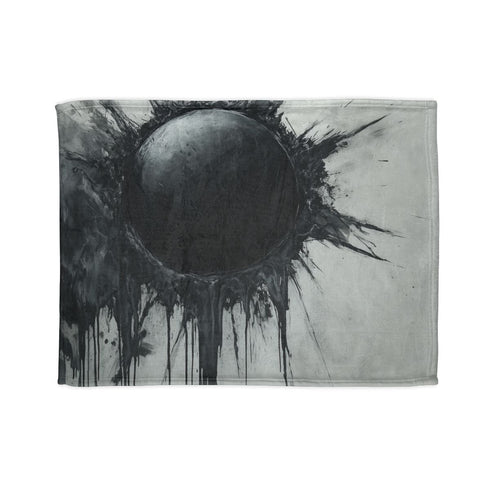 Ink Storm Dripping from Shattered Sun — 50×60 Plush Throw Blanket — Full Flat Artwork View