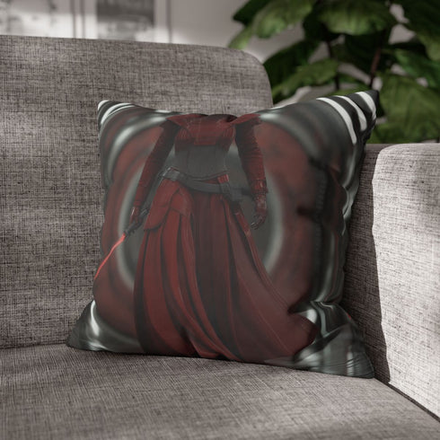 Inquisitor in Red Armor, Lightsaber — Double-Sided Cushion Cover — Sofa & Armchair Living Room Lifestyle View