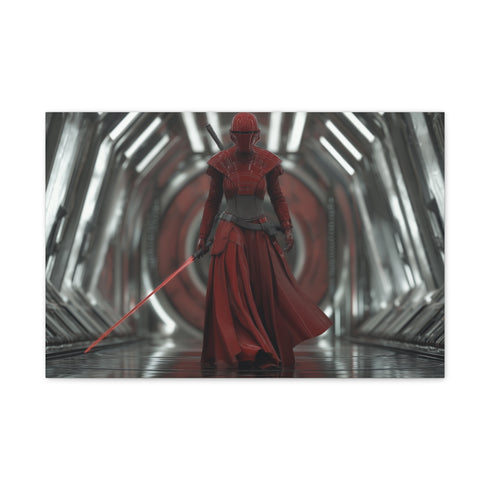Sith Inquisitor in Crimson Armor with Lightsaber — 24×16 Canvas Wall Art — Front Gallery-Wrapped Canvas View