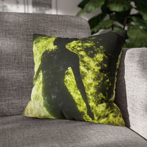 Invisible Creature Casting Glowing Shadow — 40×40 Cushion Cover — Double-Sided Back & Concealed Zip Detail