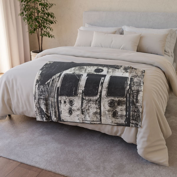 Isidzukuri412 Train in an Underwater Cave in the Style — 50×60 Plush Throw Blanket — Draped Over Sofa & Bed Lifestyle View