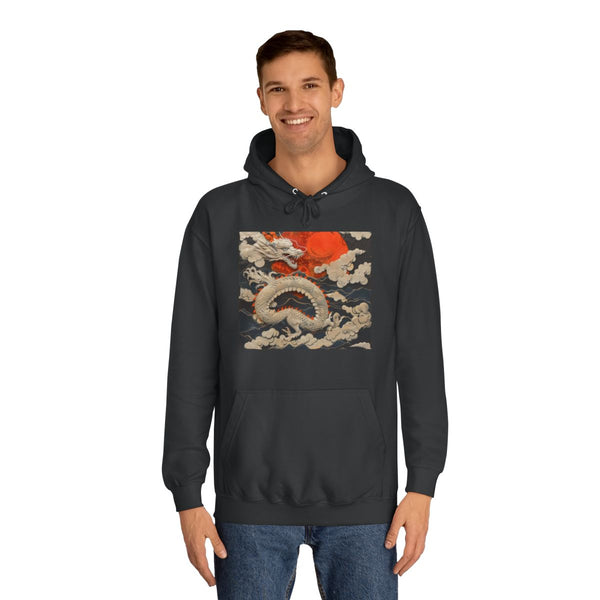 Japanese Dragon Flying — Heavyweight Graphic Hoodie — Model Streetwear Fit View