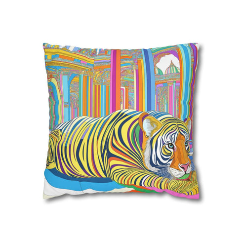 Jayesh.s Tiger and Elephant Seated in Multiple Colourful Hindu — 40×40 Cushion Cover — Front 40×40 cm Square Cushion View