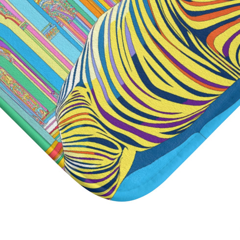 Jayesh.s Tiger and Elephant Seated in Multiple Colourfu — 61×43 Memory Foam Bath Mat — Cushioned Memory Foam & Microfibre Clo
