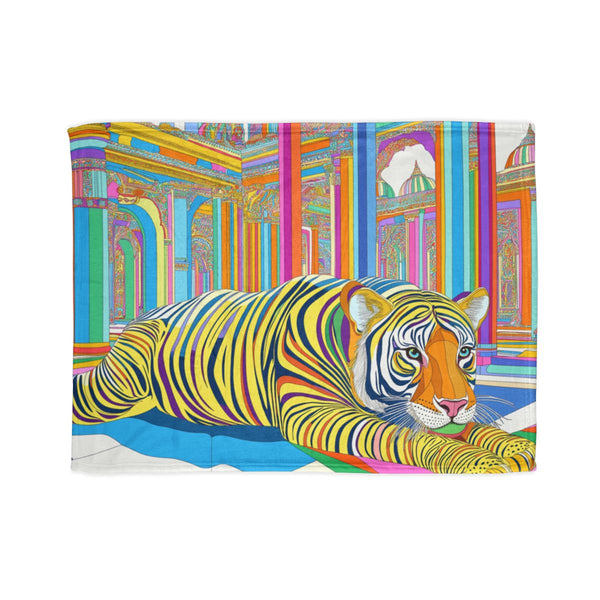Jayesh.s Tiger and Elephant Seated in Multiple Colourfu — 50×60 Plush Throw Blanket — Full Spread Plush Fleece Artwork View