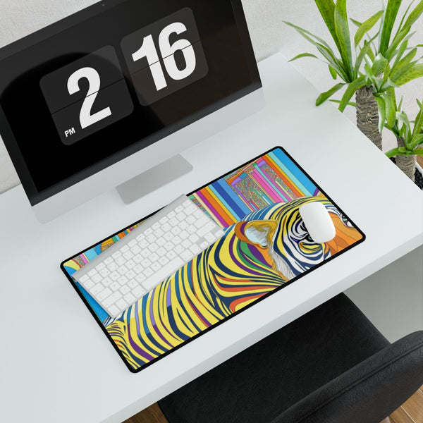 Jayesh.s Tiger and Elephant Seated in Multiple Colourful Hindu — XXL Gaming Desk Mat — Gaming & Workspace Desk Setup View