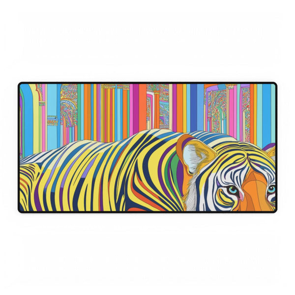 Jayesh.s Tiger and Elephant Seated in Multiple Colourful Hindu — XXL Gaming Desk Mat — Full Top-Down Artwork View