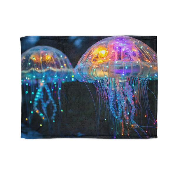 Jellyfish with Fiber Optic Tentacles (Edition II) — Plush Fleece Throw Blanket — Full Spread Plush Fleece Artwork View