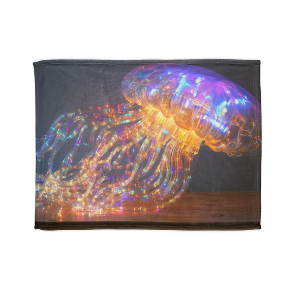 Jellyfish with Fiber Optic Tentacles — Plush Fleece Throw Blanket — Full Spread Plush Fleece Artwork View