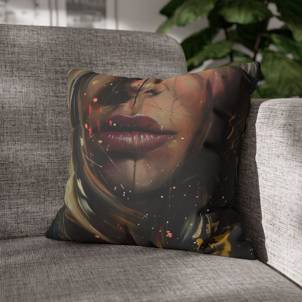 Jennifer Aniston Painting — Double-Sided Cushion Cover — Sofa & Armchair Living Room Lifestyle View