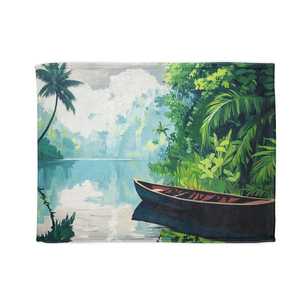 Journey Down the Amazon in Brazil Kayak Painting Ju (Edition II) — Plush Fleece Throw Blanket — Full Spread Plush Fleece Artwork View