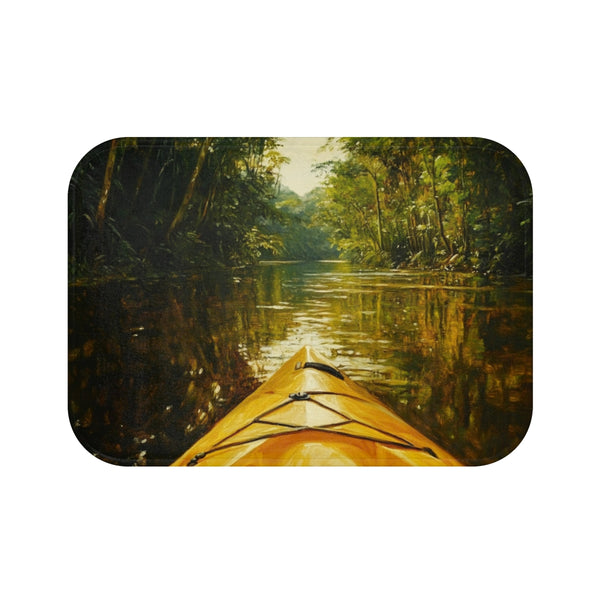 Journey Down the Amazon in Brazil Kayak Painting Ju — 61×43 Memory Foam Bath Mat — Top-Down Velvet Microfibre Artwork View
