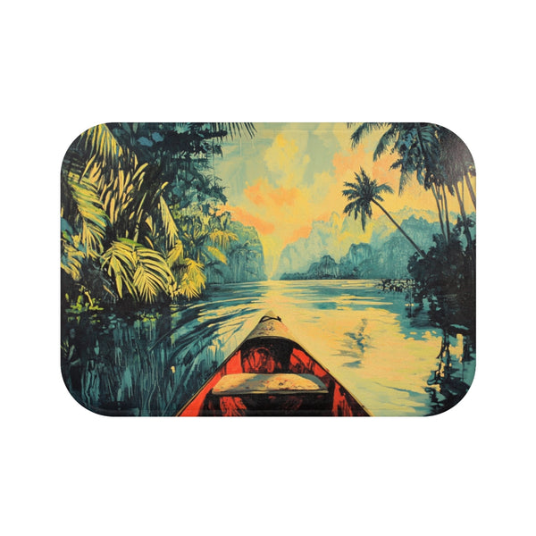 Journey Down the Amazon in Brazil Kayak Painting Ju — 61×43 Memory Foam Bath Mat — Top-Down Velvet Microfibre Artwork View