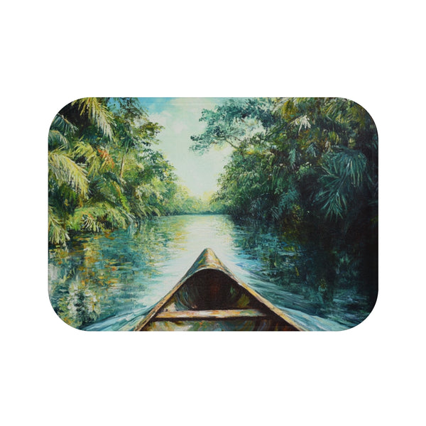 Journey Down the Amazon in Brazil Kayak Painting Ju (Edition IX) — Memory Foam Bath Mat — Top-Down Memory Foam Bath Mat View