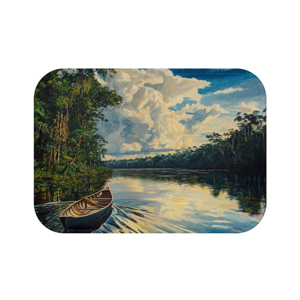 Journey Down the Amazon in Brazil Kayak Painting Ju — 61×43 Memory Foam Bath Mat — Top-Down Velvet Microfibre Artwork View