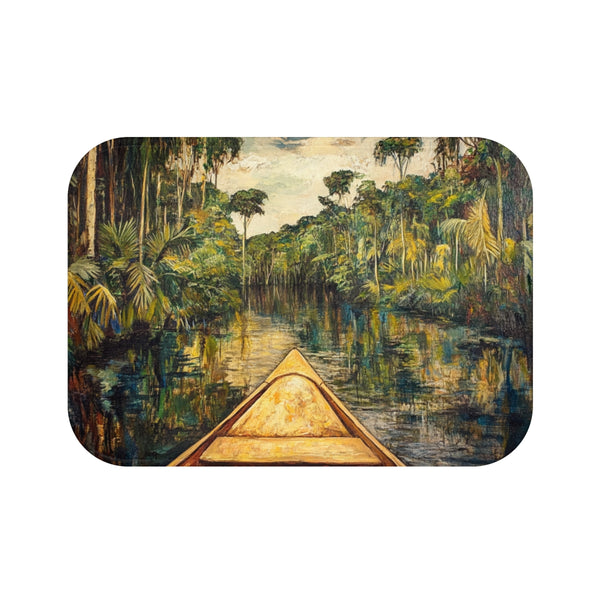 Journey Down the Amazon in Brazil Kayak Painting Ju — 61×43 Memory Foam Bath Mat — Top-Down Velvet Microfibre Artwork View