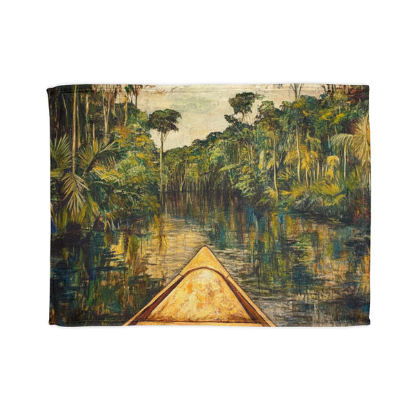 Journey Down the Amazon in Brazil Kayak Painting Ju — 50×60 Plush Throw Blanket — Full Spread Plush Fleece Artwork View