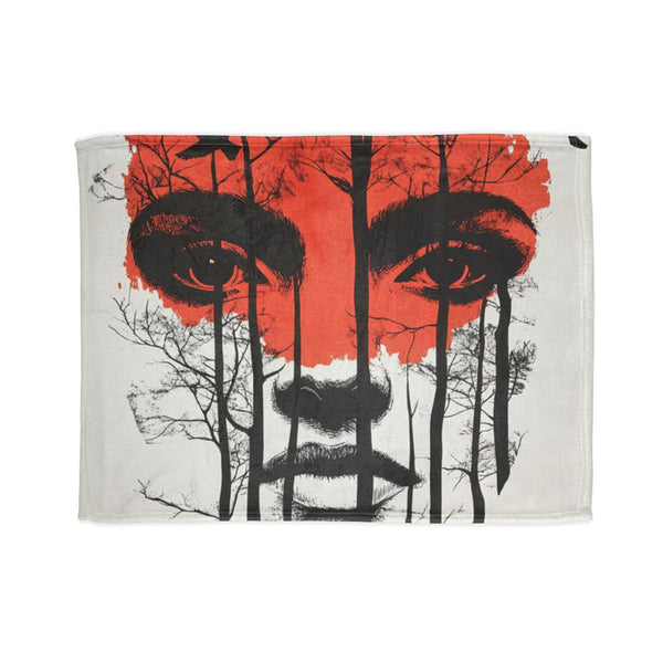 Juiceboxchris a Linocut Print on a White Background the Head of — Plush Fleece Throw Blanket — Full Spread Plush Fleece Artwork View