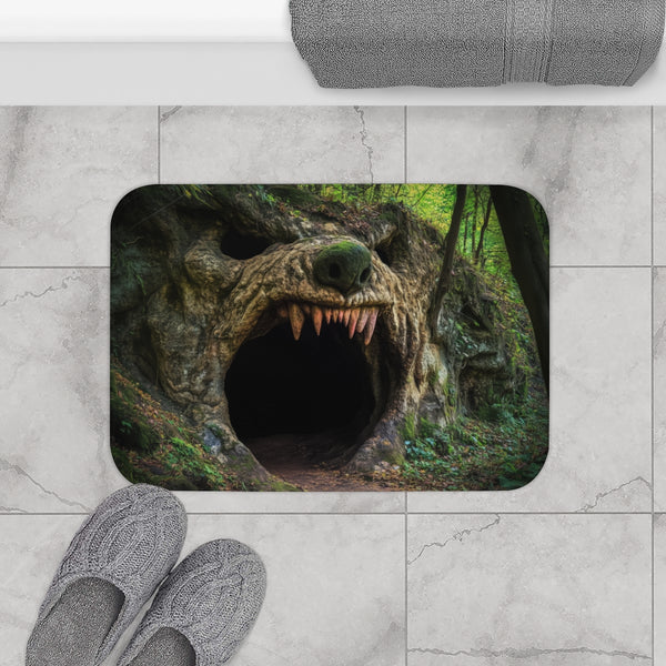 Jungle Cave Shaped Like Wolf Mouth — Memory Foam Bath Mat — Modern Bathroom Floor Lifestyle View