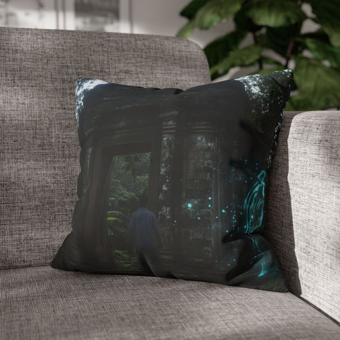 Jungle Ruins with Holographic Spirits — Double-Sided Cushion Cover — Sofa & Armchair Living Room Lifestyle View