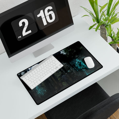 Jungle Ruins with Holographic Spirits — XL & XXL Desk Mat — Gaming & Workspace Desk Setup View