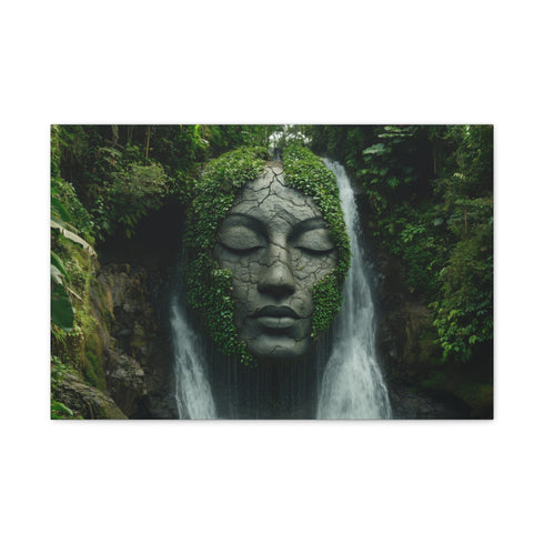 Jungle Waterfall Shaped Like Womans Fac — 24×16 Canvas Wall Art — Front Gallery-Wrapped Canvas View