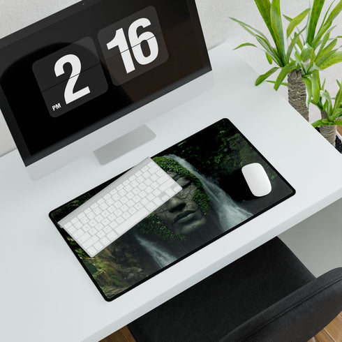 Jungle Waterfall Shaped Like Womans Fac — XXL Gaming Desk Mat — Gaming & Workspace Desk Setup View