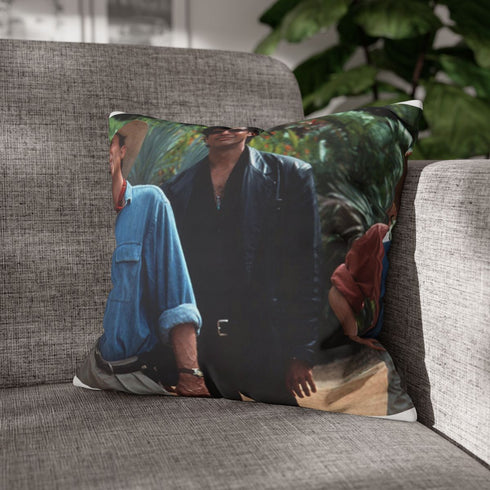 Jurassic Park T-Rex Prehistoric Jungle — 40×40 Cushion Cover — Sofa & Living Room Lifestyle View
