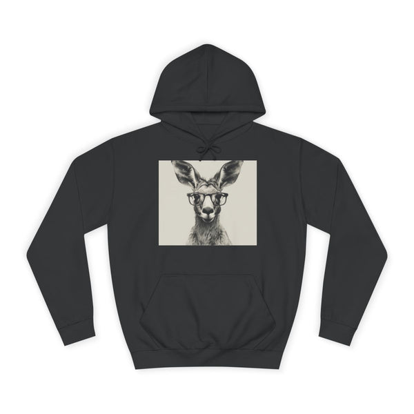 Kangaroo Hipster Animal with Glasses — Heavyweight Graphic Hoodie — Front Heavyweight Fleece Hoodie View