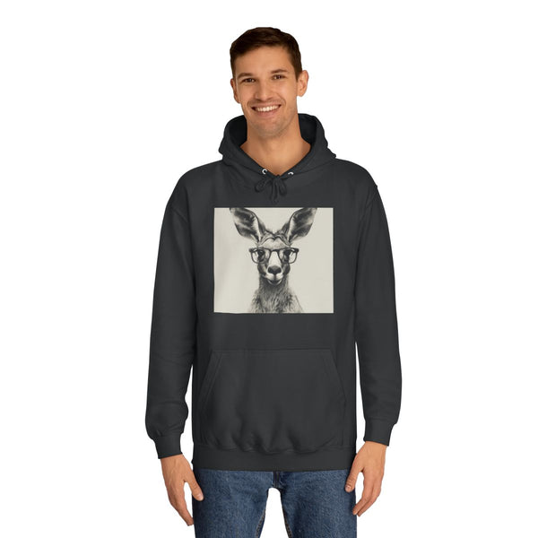 Kangaroo Hipster Animal with Glasses — Heavyweight Graphic Hoodie — Model Streetwear Fit View