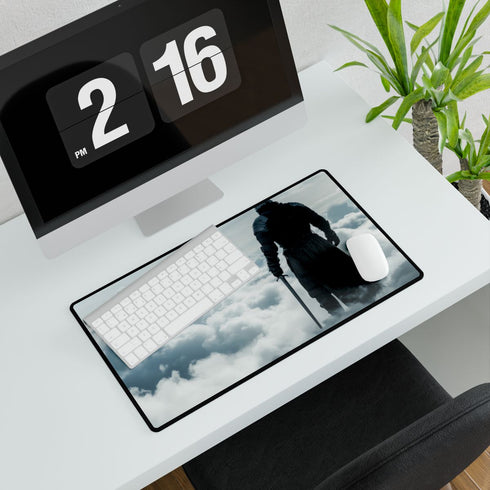 Knight Walking on Clouds with Sword — XXL Gaming Desk Mat — Gaming & Workspace Desk Setup View