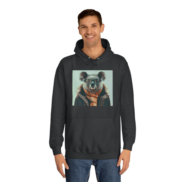 Hipster Koala Bear Wearing Glasses — Heavyweight Graphic Hoodie — Model Streetwear Fit View