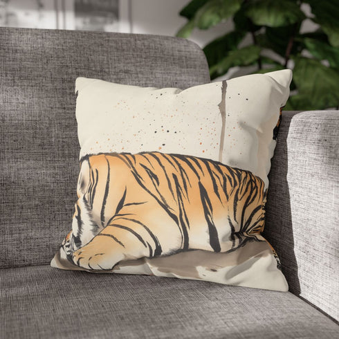 Ksprabbit Sleeping Tiger with a Butterfly Overhead. Ill — 40×40 Cushion Cover — Sofa & Armchair Living Room Lifestyle View