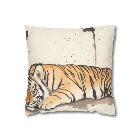 Ksprabbit Sleeping Tiger with a Butterfly Overhead. Illustrated — 40×40 Cushion Cover — Front 40×40 cm Square Cushion View