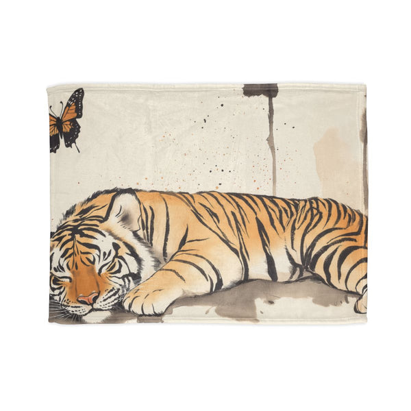 Ksprabbit Sleeping Tiger with a Butterfly Overhead. Ill — 50×60 Plush Throw Blanket — Full Spread Plush Fleece Artwork View