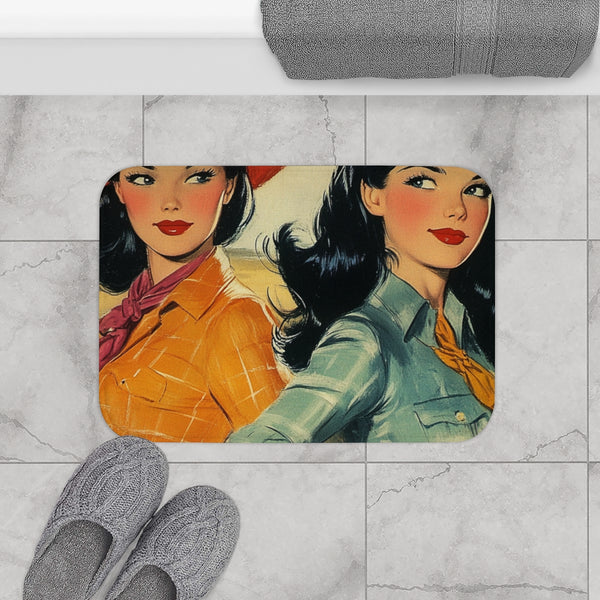 Lapaloma3333 Pulp Illustration Black Haired Cowgirl wit — 61×43 Memory Foam Bath Mat — Modern Bathroom Floor Lifestyle View