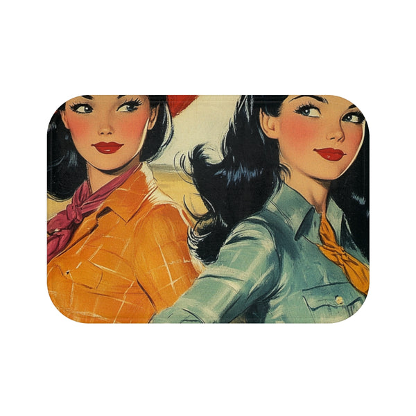 Lapaloma3333 Pulp Illustration Black Haired Cowgirl wit — 61×43 Memory Foam Bath Mat — Top-Down Velvet Microfibre Artwork Vie