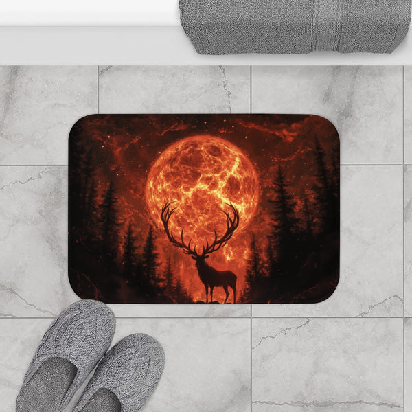 Lava Antlers of Cosmic Deer — Memory Foam Bath Mat — Modern Bathroom Floor Lifestyle View