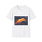 Lava Flowing from Floating Volcano Graphic Unisex Softstyle T-Shirt - Front View