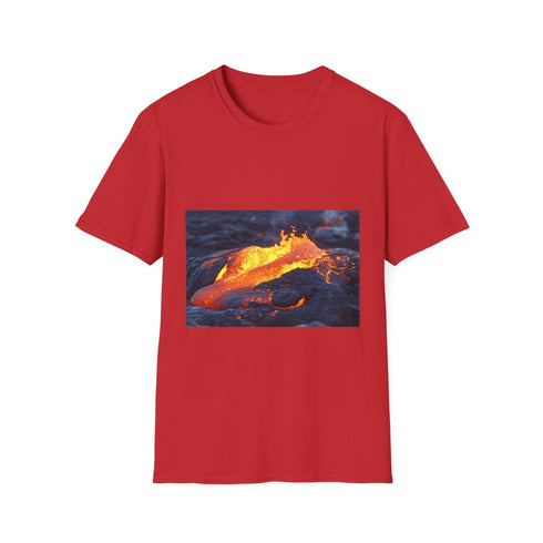 Lava Flowing from Floating Volcano Graphic Unisex Softstyle T-Shirt - Red Variant