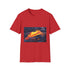 Lava Flowing from Floating Volcano Graphic Unisex Softstyle T-Shirt - Red Variant