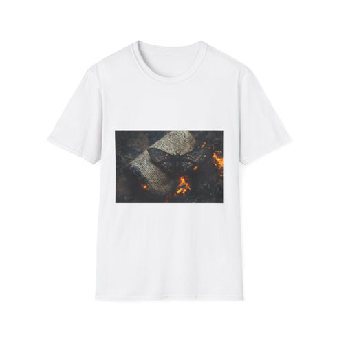 Lava Moth Resting on Burning Scroll — Graphic Cotton T-Shirt — Front Graphic Print View
